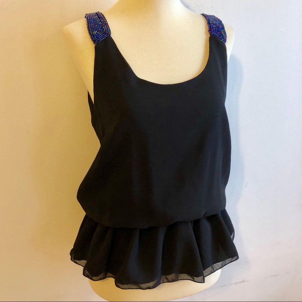 EUC Aqua Peplum Top w/ Beaded Straps